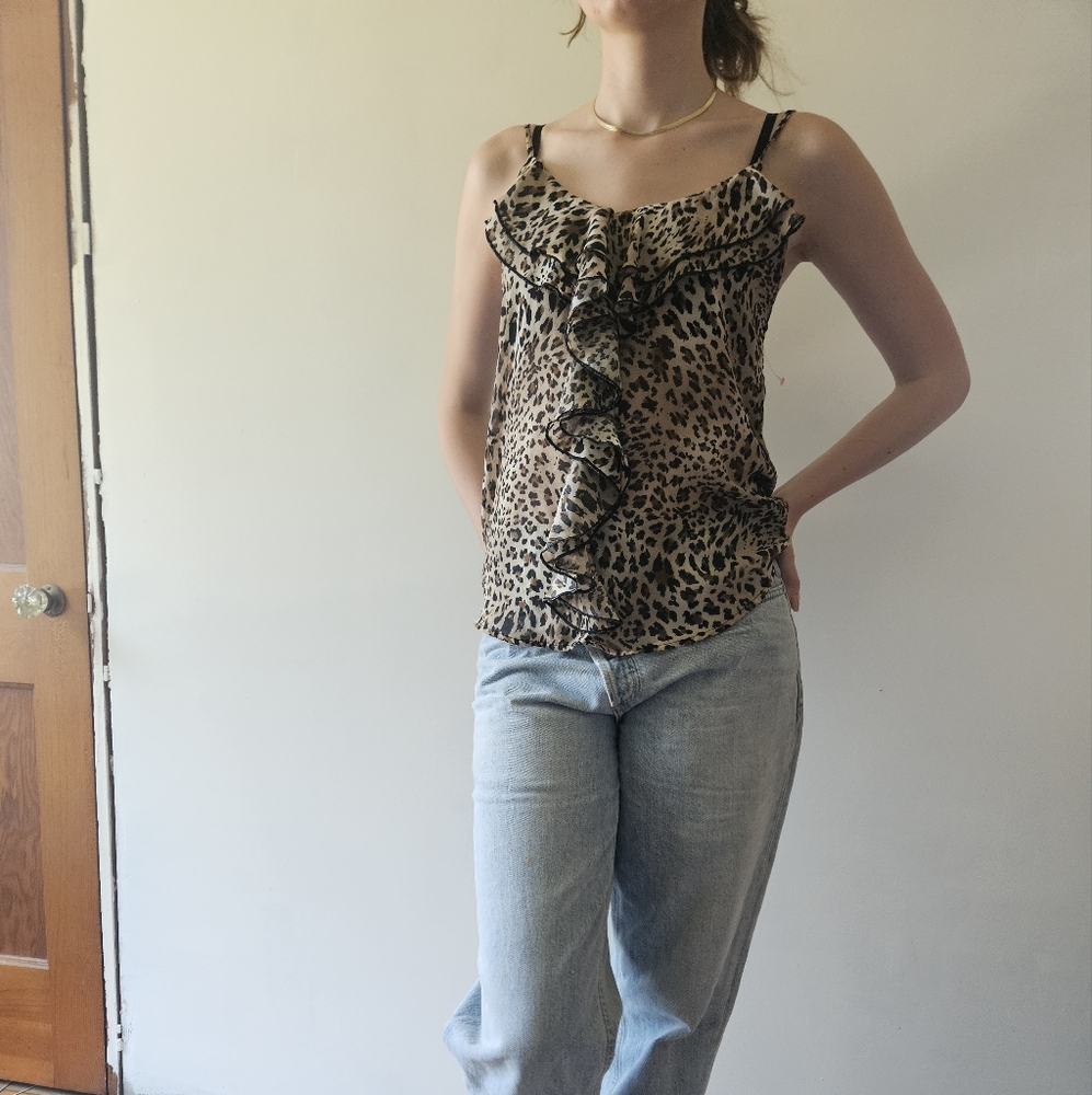 Love Culture Leopard Print Ruffle Tank Top